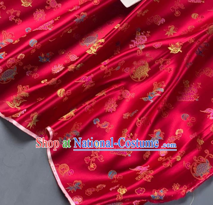 Chinese Classical Phoenix Bamboo Pattern Design Red Silk Fabric Asian Traditional Hanfu Brocade Material