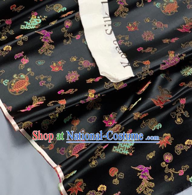 Chinese Classical Phoenix Bamboo Pattern Design Black Silk Fabric Asian Traditional Hanfu Brocade Material