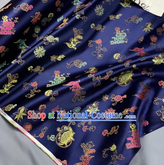 Chinese Classical Phoenix Bamboo Pattern Design Royalblue Silk Fabric Asian Traditional Hanfu Brocade Material