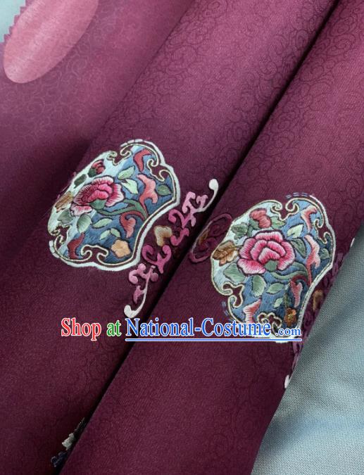 Chinese Classical Embroidered Peony Pattern Design Purple Silk Fabric Asian Traditional Hanfu Brocade Material