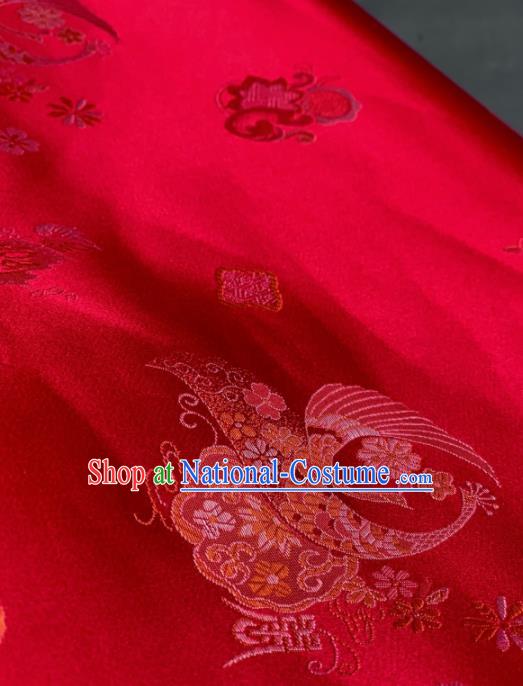 Chinese Classical Peacock Pattern Design Red Silk Fabric Asian Traditional Hanfu Brocade Material