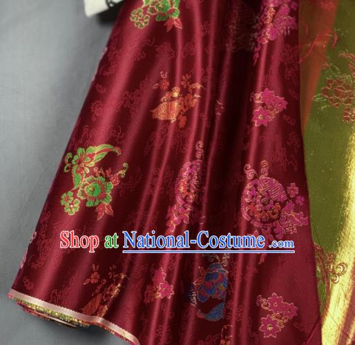 Chinese Classical Plum Blossom Pattern Design Purplish Red Silk Fabric Asian Traditional Hanfu Brocade Material