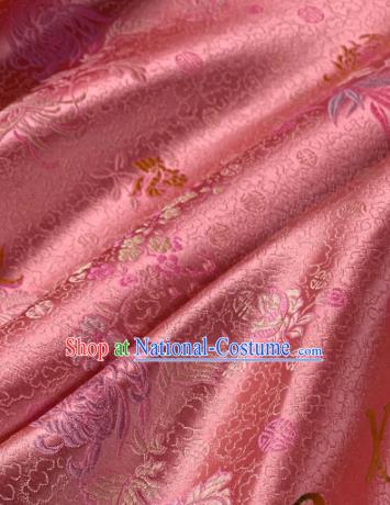 Chinese Classical Chrysanthemum Pattern Design Pink Silk Fabric Asian Traditional Hanfu Brocade Material