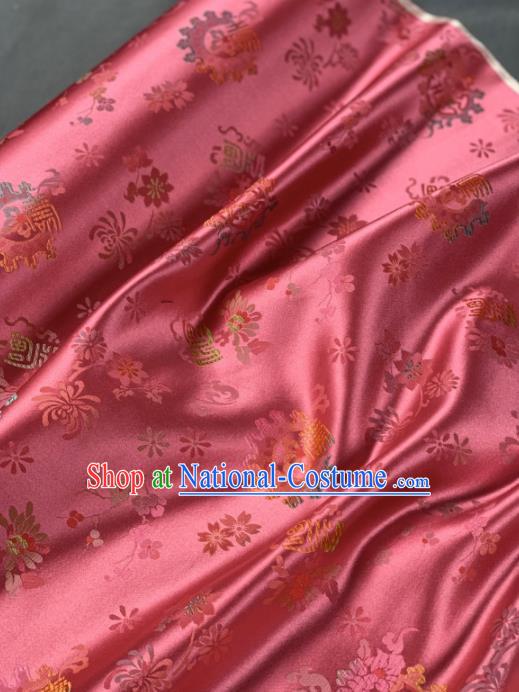 Chinese Classical Chrysanthemum Pattern Design Peach Pink Silk Fabric Asian Traditional Hanfu Brocade Material