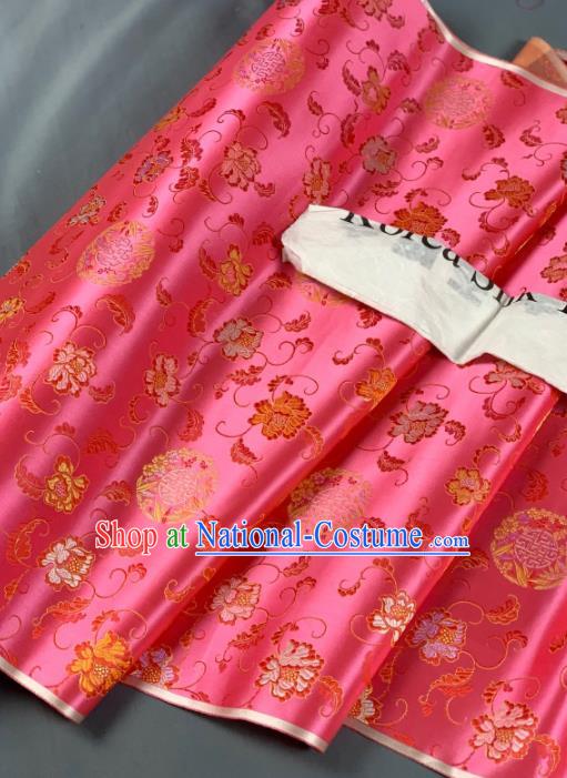 Chinese Classical Bamboo Leaf Peony Pattern Design Peach Pink Silk Fabric Asian Traditional Hanfu Brocade Material