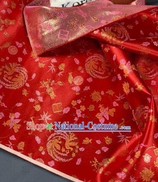 Chinese Classical Phoenix Bamboo Pattern Design Red Silk Fabric Asian Traditional Hanfu Brocade Material