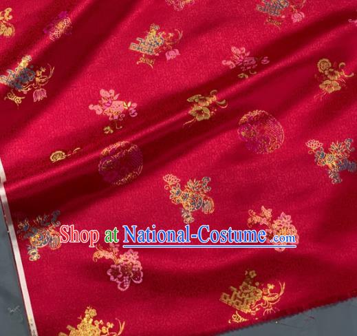 Chinese Classical Wedding Peony Pattern Design Red Silk Fabric Asian Traditional Hanfu Brocade Material