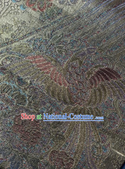 Asian Japanese Traditional Phoenix Pattern Design Brown Brocade Fabric Silk Fabric Tapestry Satin