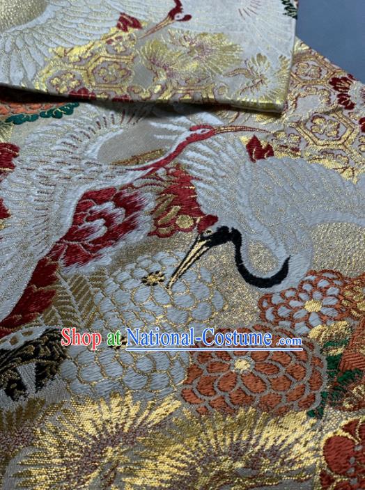 Asian Japanese Traditional Crane Peony Pattern Design Brocade Fabric Silk Fabric Tapestry Satin