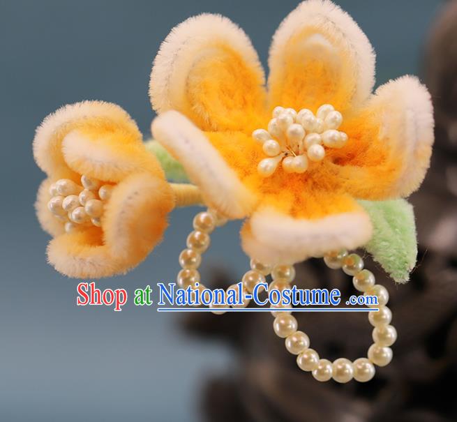 Traditional Chinese Handmade Orange Velvet Plum Hairpin Headdress Ancient Hanfu Hair Accessories for Women