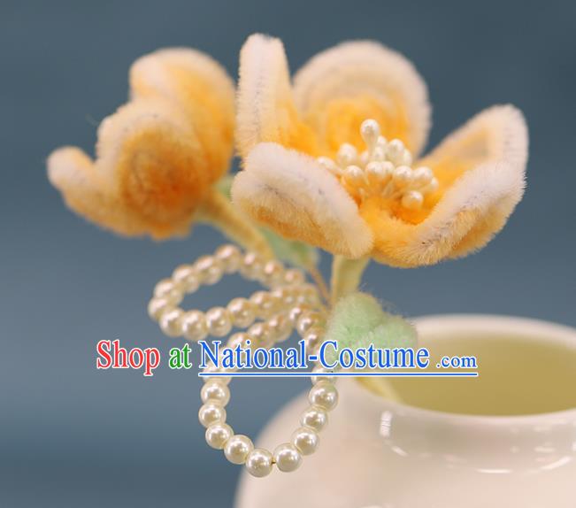 Traditional Chinese Handmade Orange Velvet Plum Hairpin Headdress Ancient Hanfu Hair Accessories for Women