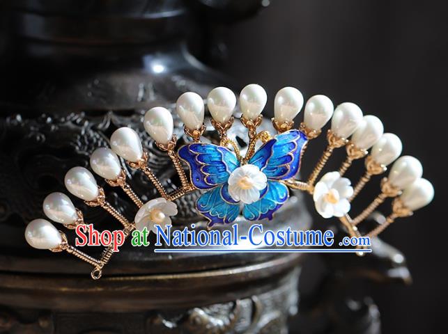 Traditional Chinese Handmade Cloisonne Butterfly Hairpin Headdress Ancient Hanfu Hair Accessories for Women