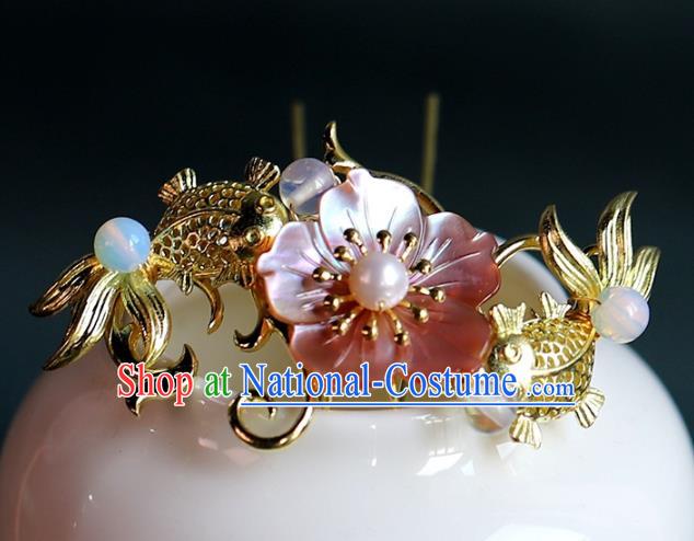 Traditional Chinese Handmade Brass Goldfish Hairpin Headdress Ancient Hanfu Hair Accessories for Women