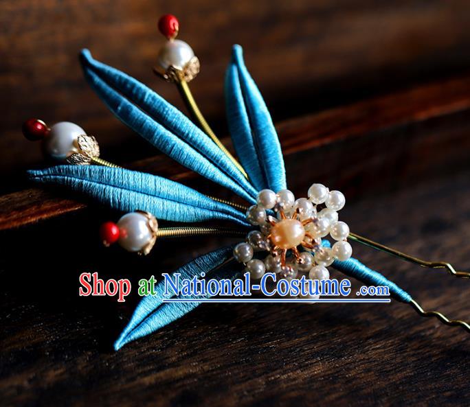 Traditional Chinese Handmade Blue Leaf Hairpin Headdress Ancient Hanfu Hair Accessories for Women