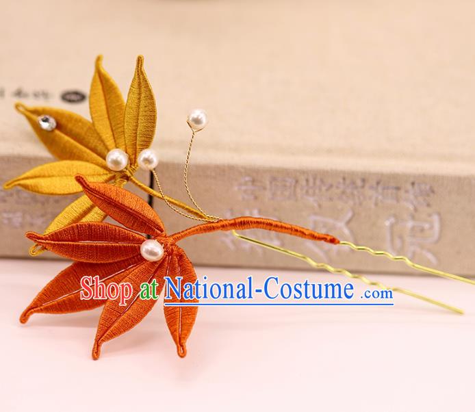 Traditional Chinese Handmade Maple Leaf Hairpin Headdress Ancient Hanfu Hair Accessories for Women