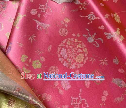 Asian Chinese Traditional Crane Pattern Design Rosy Brocade Fabric Silk Fabric Tapestry Satin