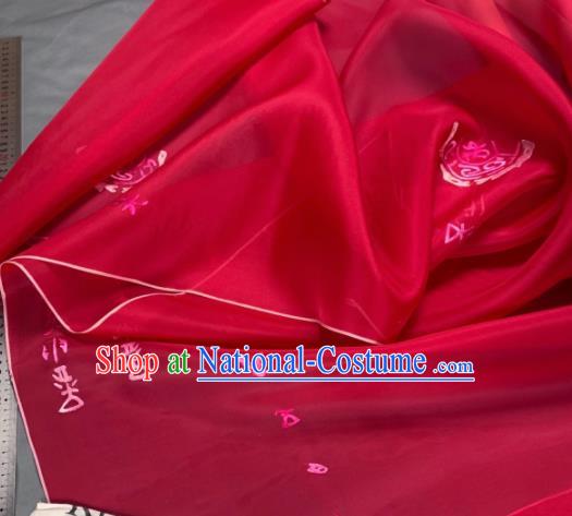 Asian Chinese Traditional Embroidered Pattern Design Red Silk Fabric Hanfu Material