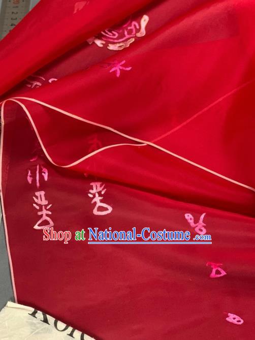 Asian Chinese Traditional Embroidered Pattern Design Red Silk Fabric Hanfu Material