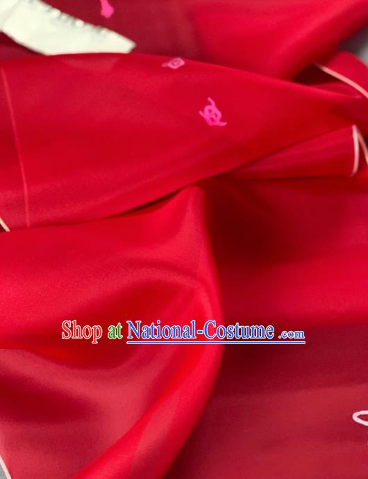 Asian Chinese Traditional Embroidered Pattern Design Red Silk Fabric Hanfu Material