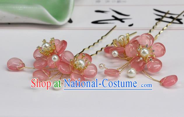 Traditional Chinese Handmade Pink Plum Flowers Hairpin Headdress Ancient Hanfu Hair Accessories for Women