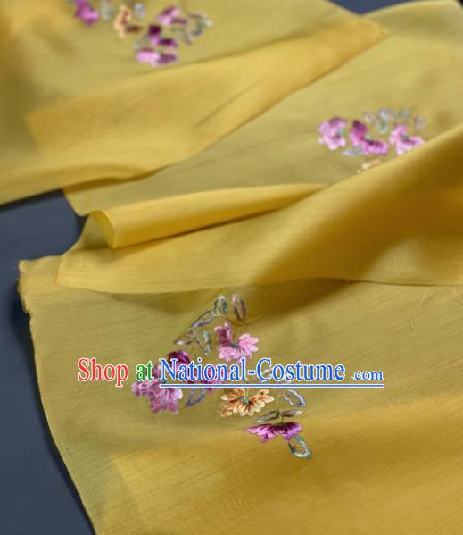 Chinese Traditional Embroidered Chrysanthemum Pattern Design Yellow Silk Fabric Asian Hanfu Material