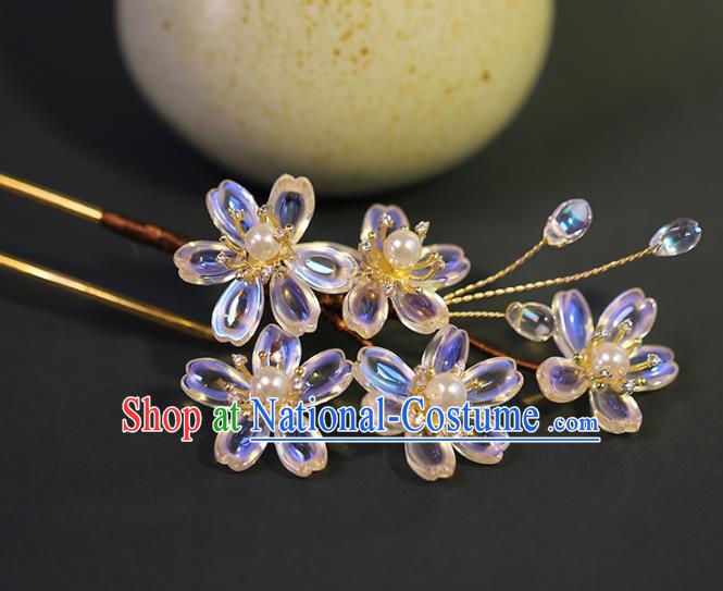 Traditional Chinese Handmade Glass Flower Hairpin Headdress Ancient Hanfu Hair Accessories for Women