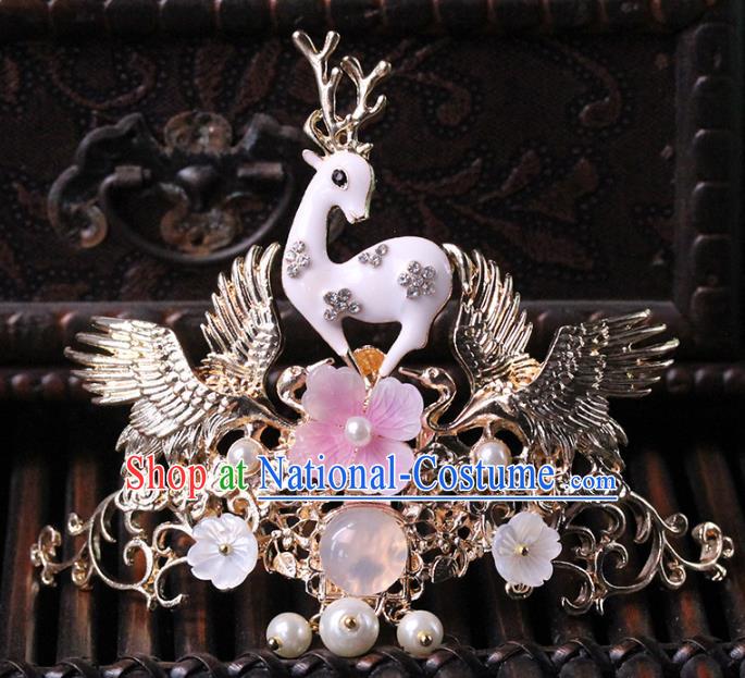 Traditional Chinese Handmade Deer Hair Crown Headdress Ancient Hanfu Hair Accessories for Women