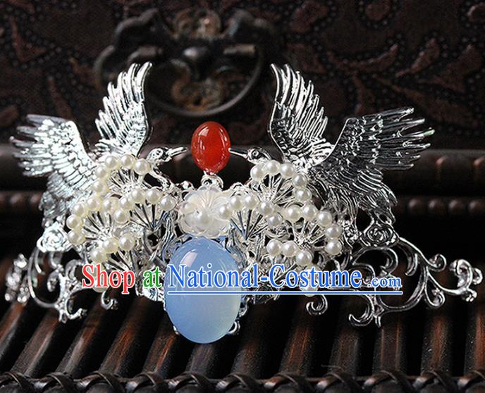 Traditional Chinese Handmade Crane Hair Crown Headdress Ancient Hanfu Hair Accessories for Women