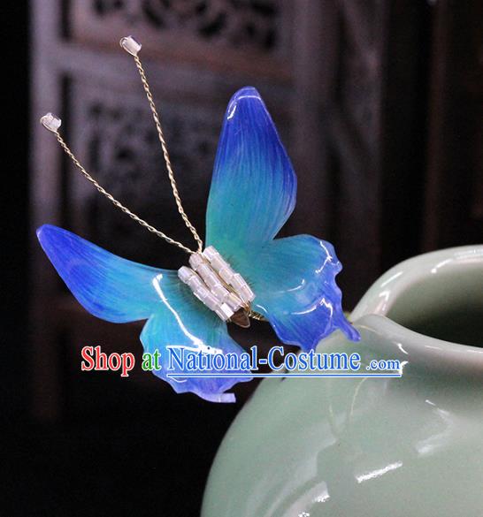 Traditional Chinese Handmade Blue Butterfly Hairpins Headdress Ancient Hanfu Hair Accessories for Women