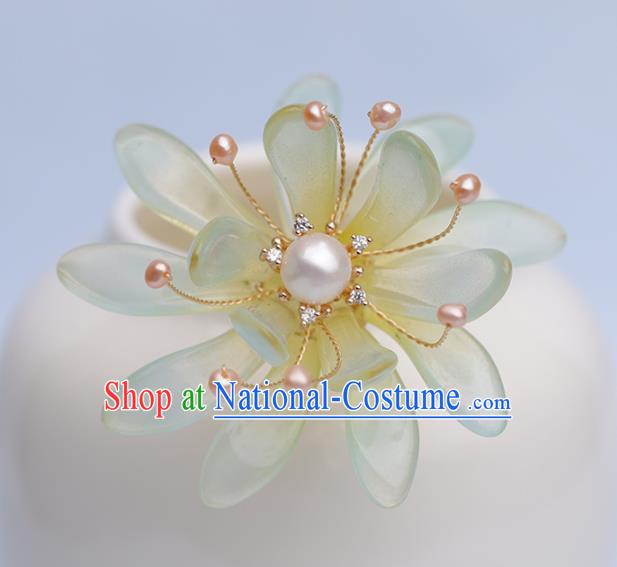 Traditional Chinese Handmade Green Flower Hairpin Headdress Ancient Hanfu Hair Accessories for Women