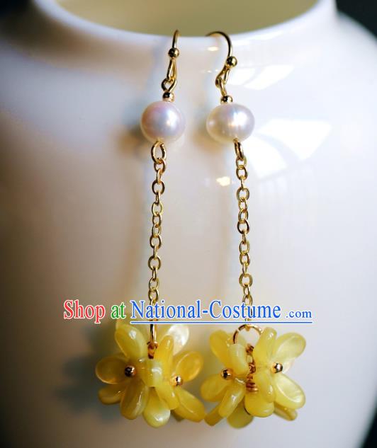 Traditional Chinese Handmade Yellow Fragrans Earrings Ancient Hanfu Ear Accessories for Women