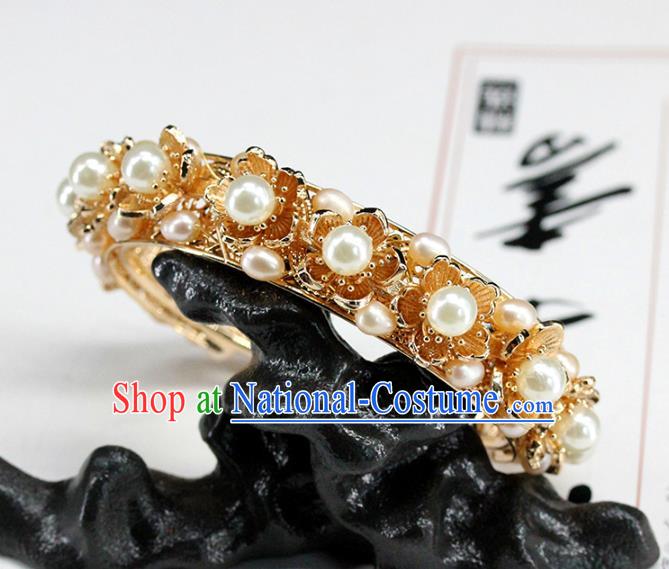 Traditional Chinese Ming Dynasty Pearls Bracelet Ancient Handmade Bangle Accessories for Women