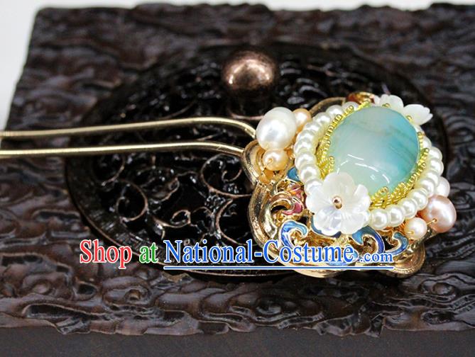 Traditional Chinese Handmade Pearls Jade Hairpin Headdress Ancient Hanfu Hair Accessories for Women