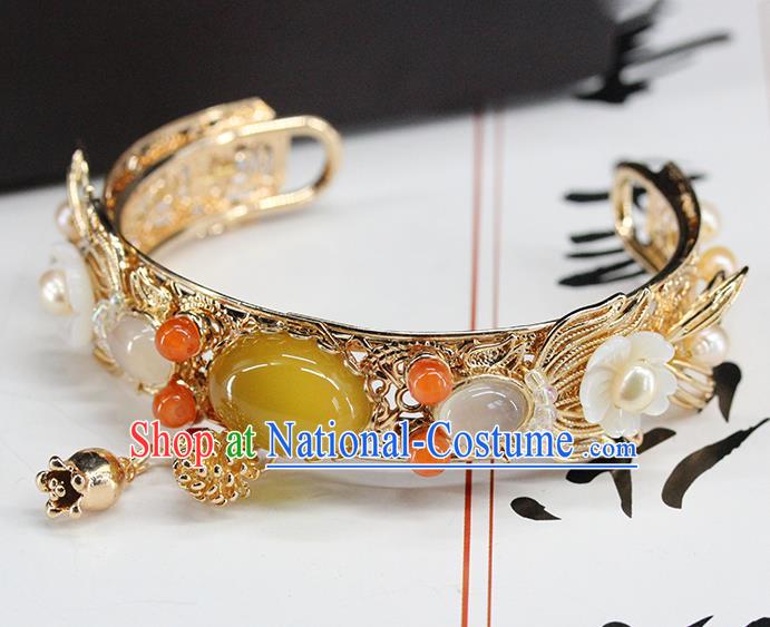 Traditional Chinese Ming Dynasty Yellow Chalcedony Bracelet Ancient Handmade Bangle Accessories for Women