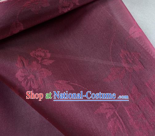 Chinese Traditional Classical Flowers Pattern Design Purplish Red Silk Fabric Asian Hanfu Material