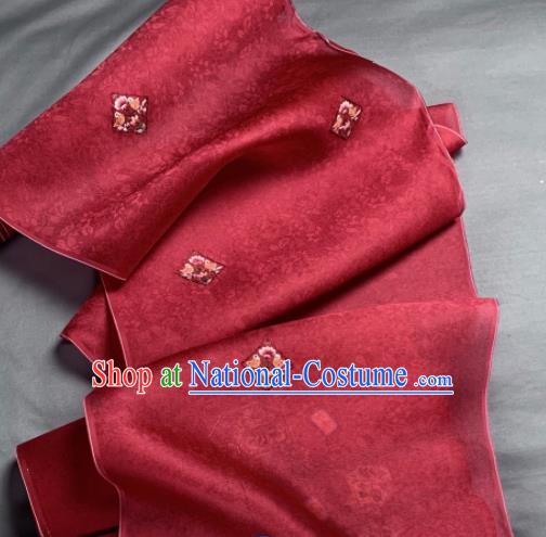 Chinese Traditional Classical Embroidered Birds Pattern Design Red Silk Fabric Asian Hanfu Material