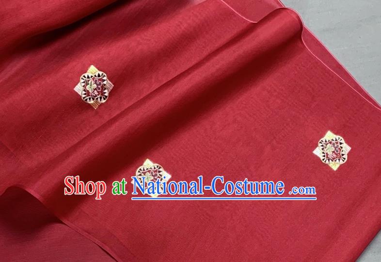 Chinese Traditional Classical Embroidered Pattern Design Red Silk Fabric Asian Hanfu Material