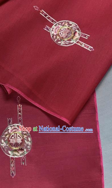 Chinese Traditional Classical Embroidered Wedding Pattern Design Red Silk Fabric Asian Hanfu Material