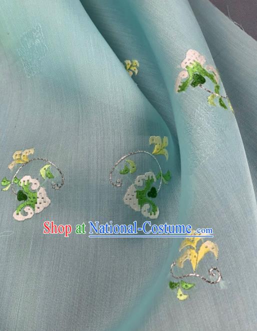 Chinese Traditional Classical Embroidered Pattern Design Light Green Silk Fabric Asian Hanfu Material