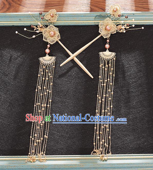 Traditional Chinese Bride Golden Pine and Hairpins Headdress Ancient Wedding Hair Accessories for Women