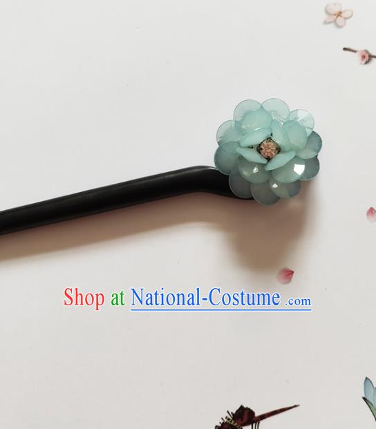 Traditional Chinese Green Peony Ebony Hairpin Headdress Ancient Court Hair Accessories for Women