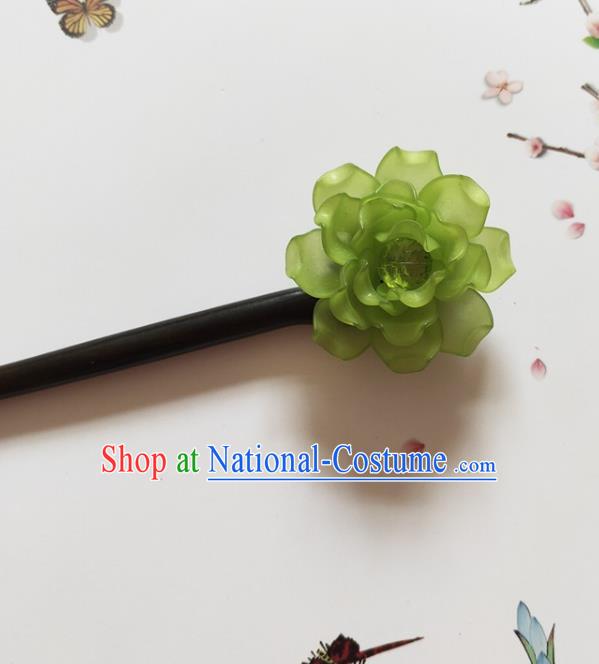 Traditional Chinese Light Green Peony Ebony Hairpin Headdress Ancient Court Hair Accessories for Women