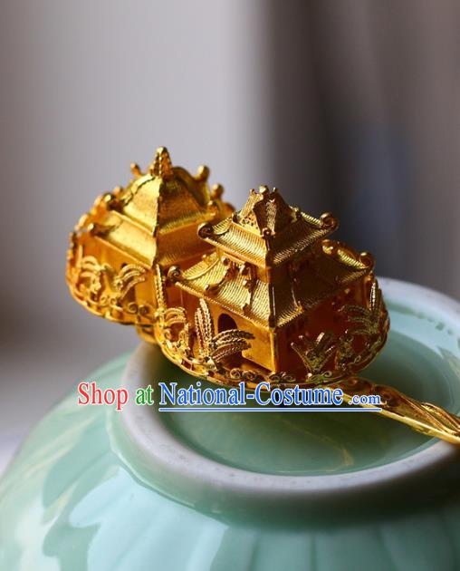 Traditional Chinese Tang Dynasty Palace Golden Hairpins Headdress Ancient Court Hair Accessories for Women