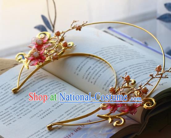 Traditional Chinese Queen Plum Golden Hair Clasp Headdress Ancient Wedding Hair Accessories for Women