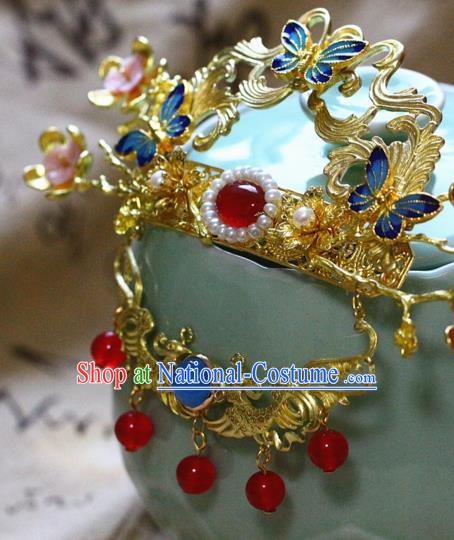 Traditional Chinese Ming Dynasty Golden Hairpins Headdress Ancient Court Hair Accessories for Women