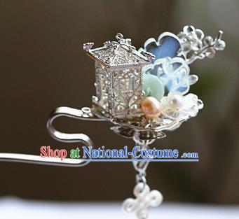 Traditional Chinese Palace Argent Tassel Hairpins Headdress Ancient Court Hair Accessories for Women