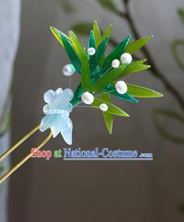 Traditional Chinese Palace Green Bamboo Leaf Hairpins Headdress Ancient Court Hair Accessories for Women