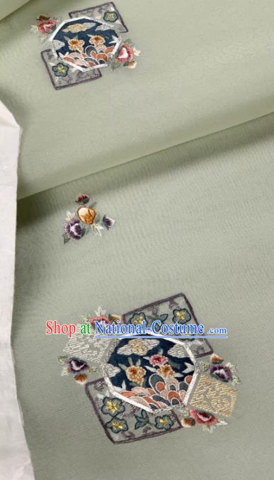 Chinese Traditional Embroidered Pattern Design Light Green Silk Fabric Asian Hanfu Material