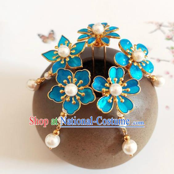 Traditional Chinese Little Blue Plum Blossom Hairpins Headdress Ancient Court Hair Accessories for Women