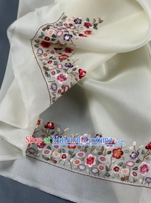 Chinese Traditional Embroidered Flowers Pattern Design Beige Silk Fabric Asian Hanfu Material